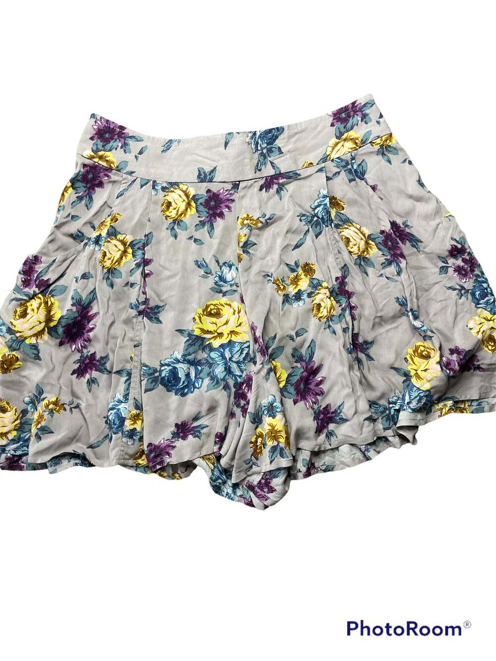Free People Purple Yellow Floral Print Zip Up Flowy Baggy Zip Up Shorts Size 4
